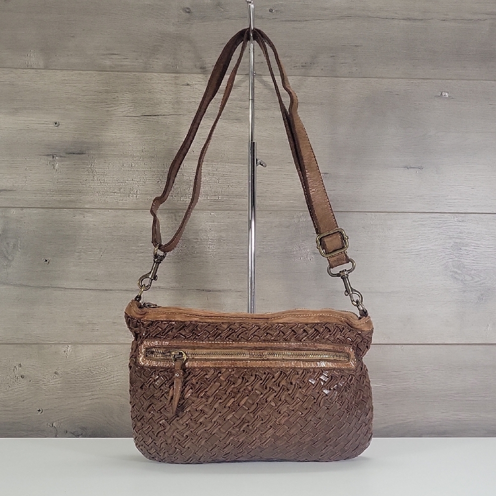 Langellotti Brown Woven Italian Leather Crossbody Bag